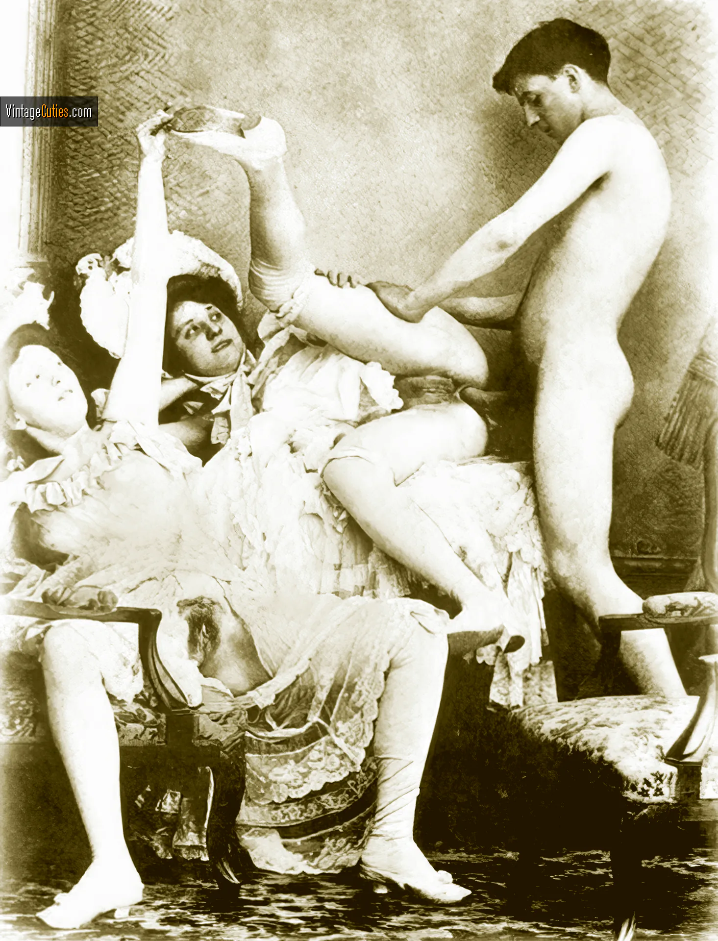 Horny young stud happy to fuck two hairy women