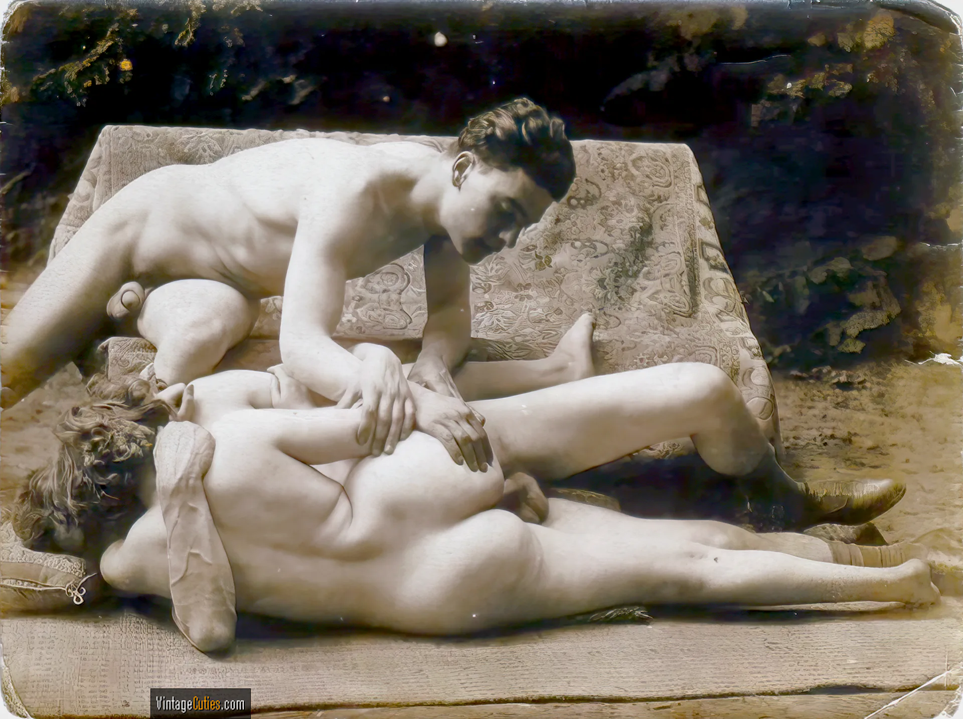 Vintage porn of antique boy watching a fucking couple and how their genitals copulate