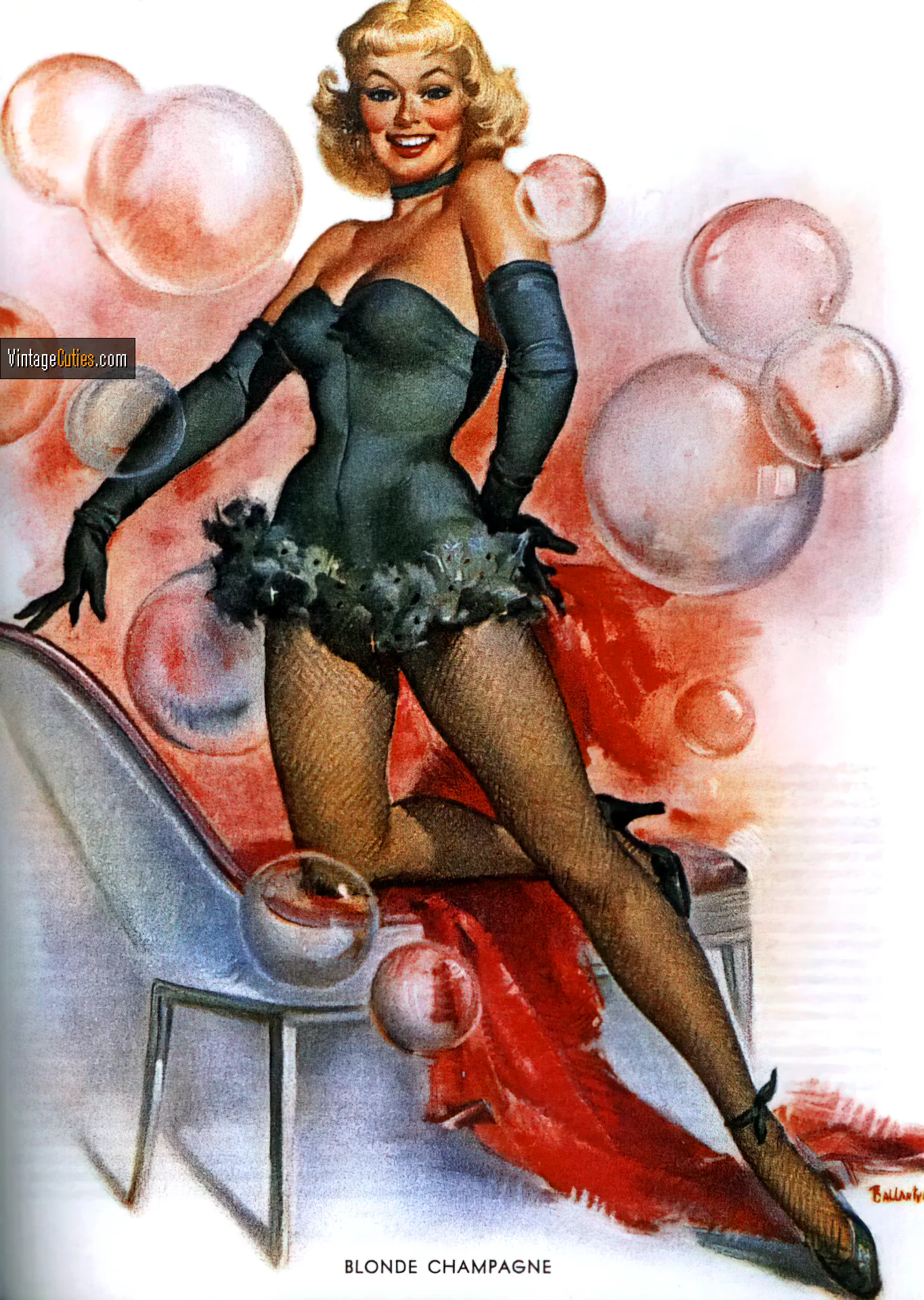 Mind blows classic blonde in a sexy short suite poses with some bubbles