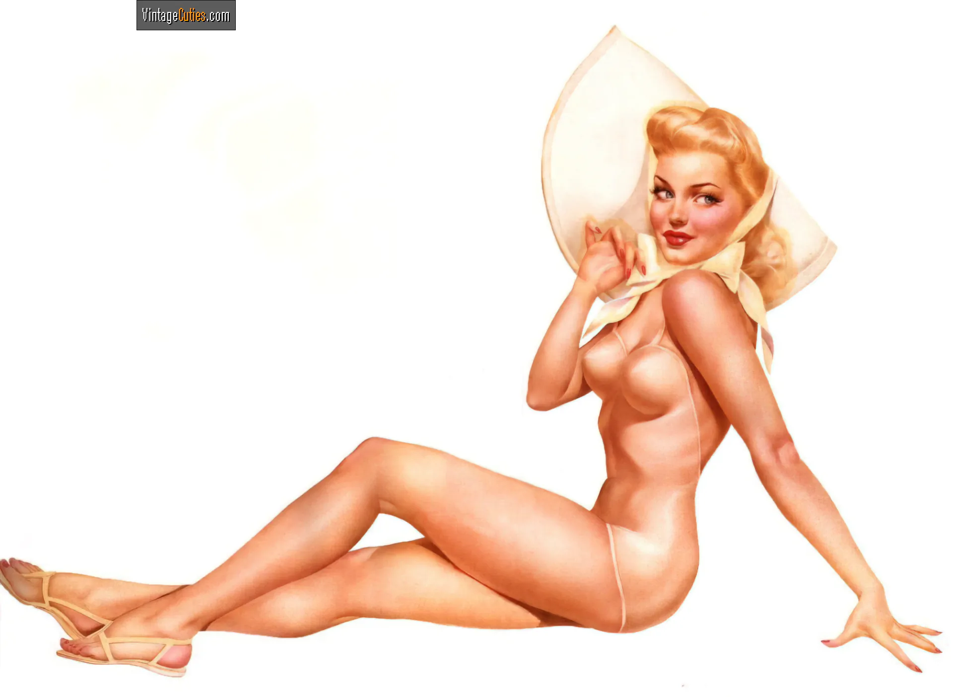 Alluring pin-up girl in a very tight retro swimsuit