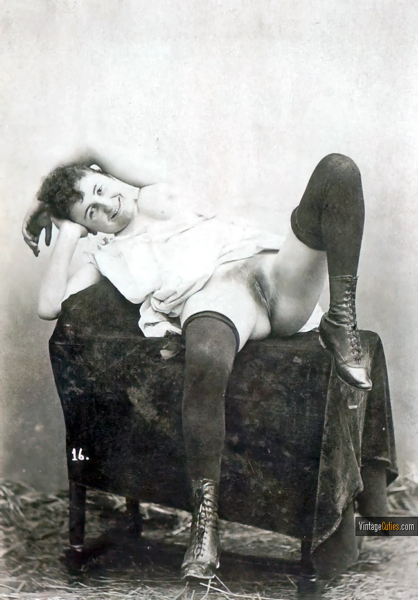 Retro girl looks like a man as she poses with her hairy pussy
