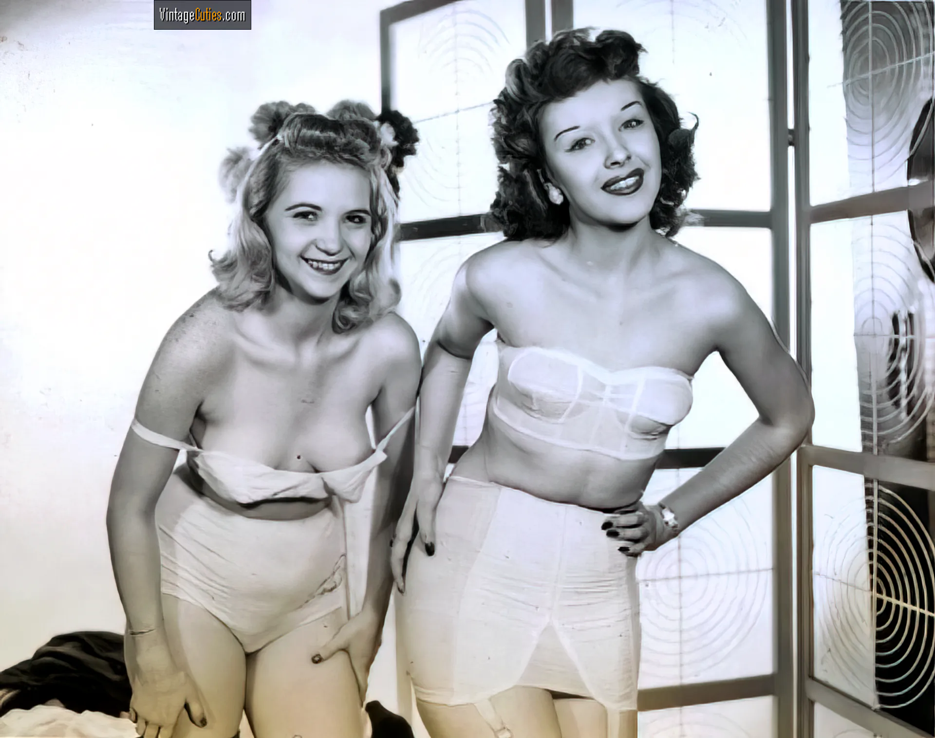 Sweet Gloria Marlowe and a girl in white lingerie