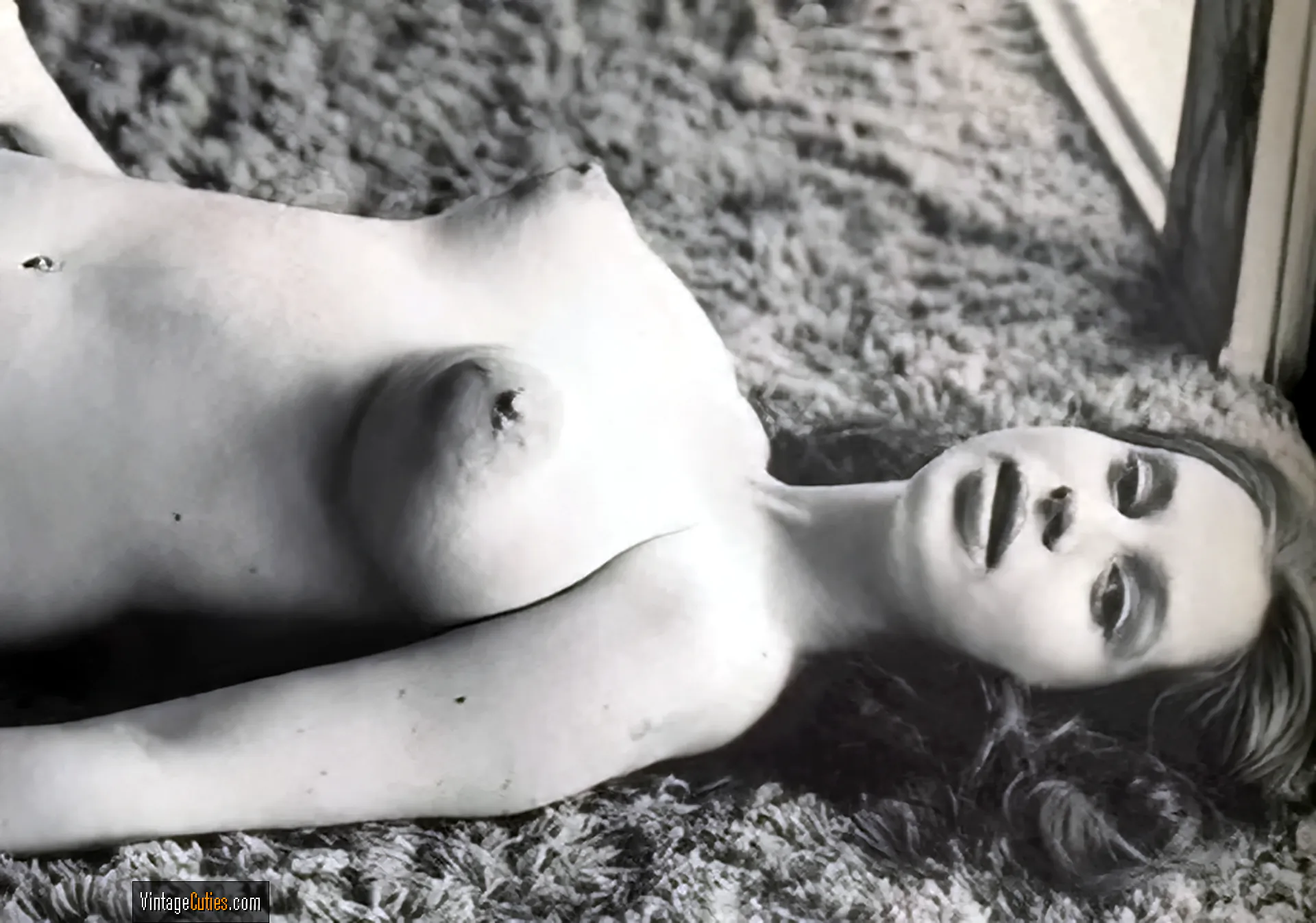 Young Dominique Prevot has round tits and big nipples