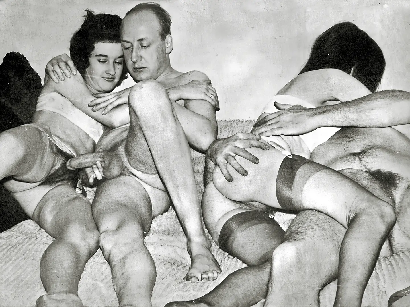 Vintage amateur porn videos with two hairy amateur couples having swinger foreplay to group sex